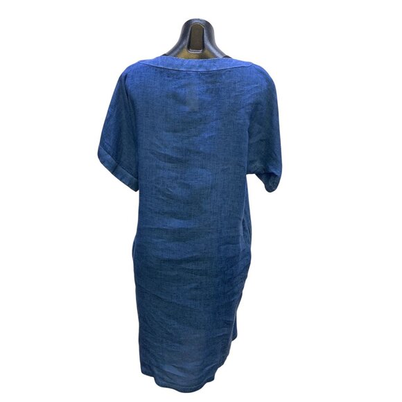 120% Lino Blue Linen Shift Dress Size 6 - Picture 2 of 6